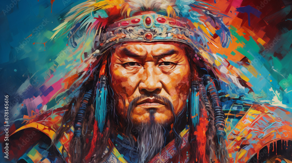 Genghis Kahn en portrait coloré