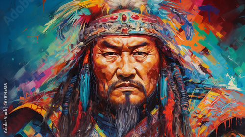 Genghis Kahn en portrait coloré © HKTR-atelier