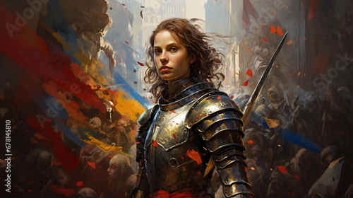 Jeanne d'Arc, héroïne française sur fond coloré
