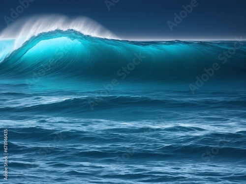 Big blue waves in ocean. AI generated illustration