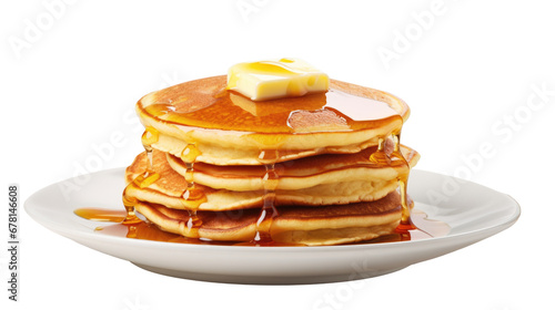 Stack of pancakes with syrup, transparent background