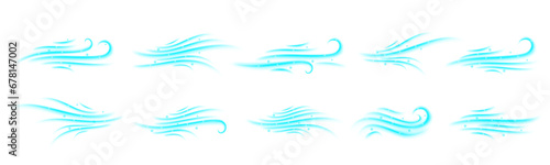 Doodle wind gradient set.  Air wind motion, air blow, swirl elements. Blowing motion. Transparent effect photo