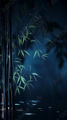 bamboo over lake at night