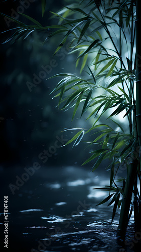 bamboo over lake at night