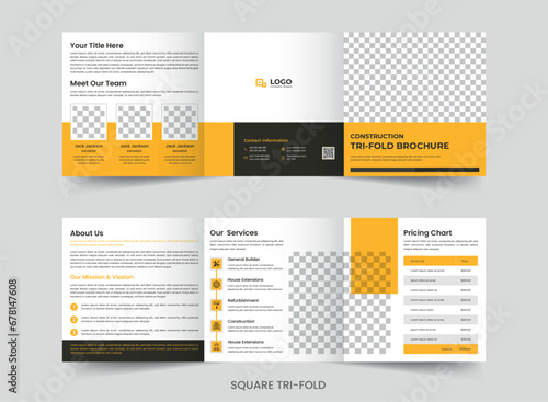 Construction and renovation square trifold brochure template design or real estate promotion Brochure leaflet