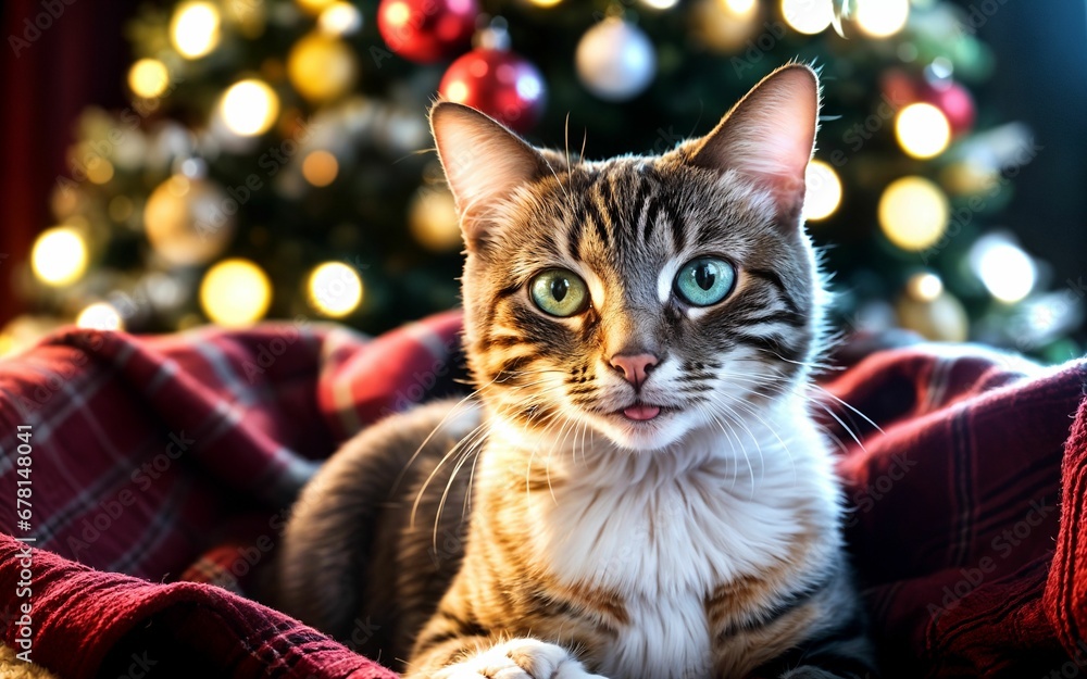 Cozy Christmas Comforts A Charming Scene with Cats and Festive Warmth ai generated