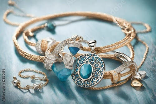 golden necklace with blue topaz