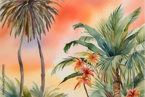 watercolor tropical beach sunset  watercolor tropical island  watercolor sunset wallpaper