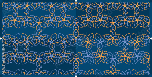 Blue Orange wire star flowers Hold hands loosely interlaced Set of seamless pattern. Vector collection.