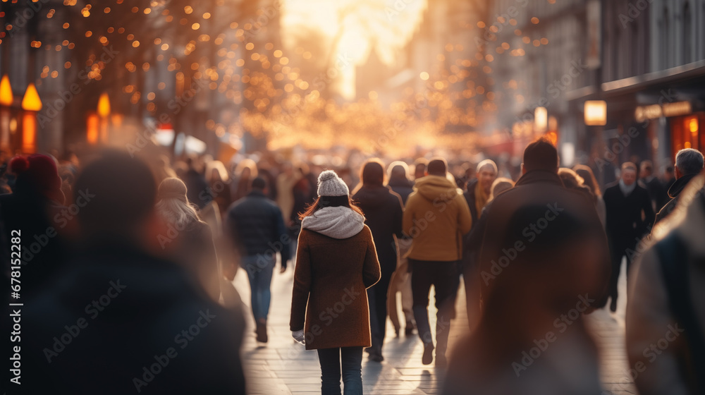 Woman Lost in the Blurred Crowd on the Street Woman Lost in the Blurred Crowd on the Street