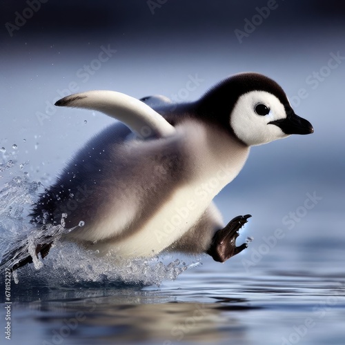 penguin on the  water snowy background
