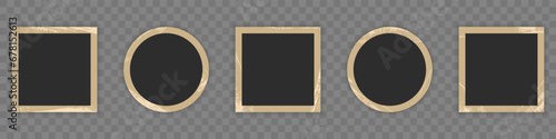 Retro Photo Paper Set In Circle and Square Shape. Picture Photography Card Collection On Transparent Background. Blank Vintage Photo Frame With Grunge Texture Border. Isolated Vector Illustration