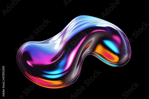 Bold holographic liquid metal shape isolated. Iridescent wavy melted chrome substance. Ai generated photo