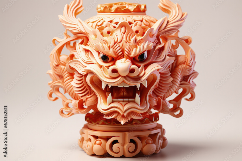 Luminous dragon-shaped lantern for Lunar New Year festivities isolated on a white background 