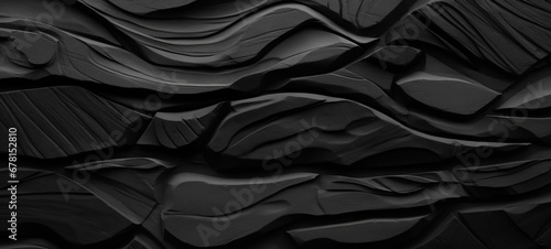 Wood carved art background  - Abstract closeup of detailed organic dark black anthracite gray wooden waving waves wall texture banner wall photo