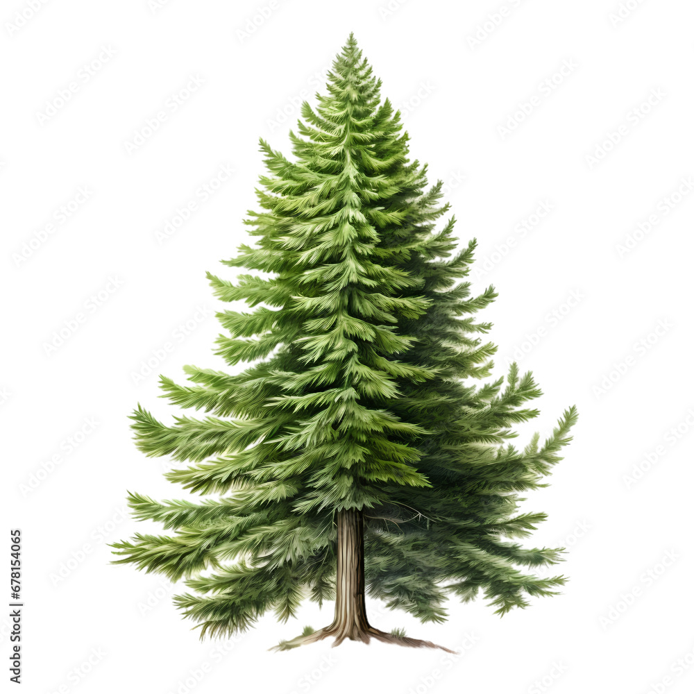 Fototapeta premium Spruce tree on transparent background, white background, isolated, icon material, vector illustration