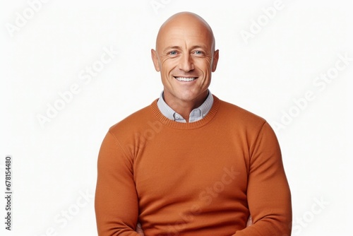 Portrait of a happy man in his 40s wearing a sporty polo shirt against a white background. AI Generation © CogniLens