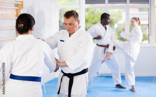 Multinational partners pupils are trained to perform defensive karate installations and attacking actions for combat techniques classes. Work on yourself, increase endurance, determination, courage