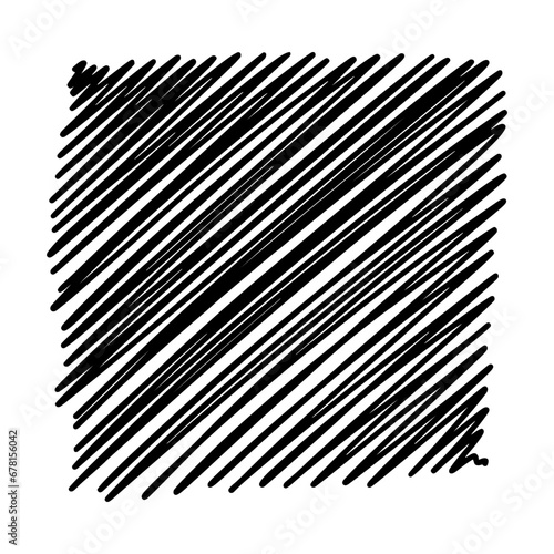 Black square shaded diagonally, texture sketch. Pen lines. 