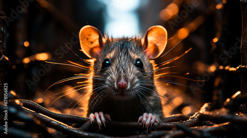 cute mouse in the forest at sunset