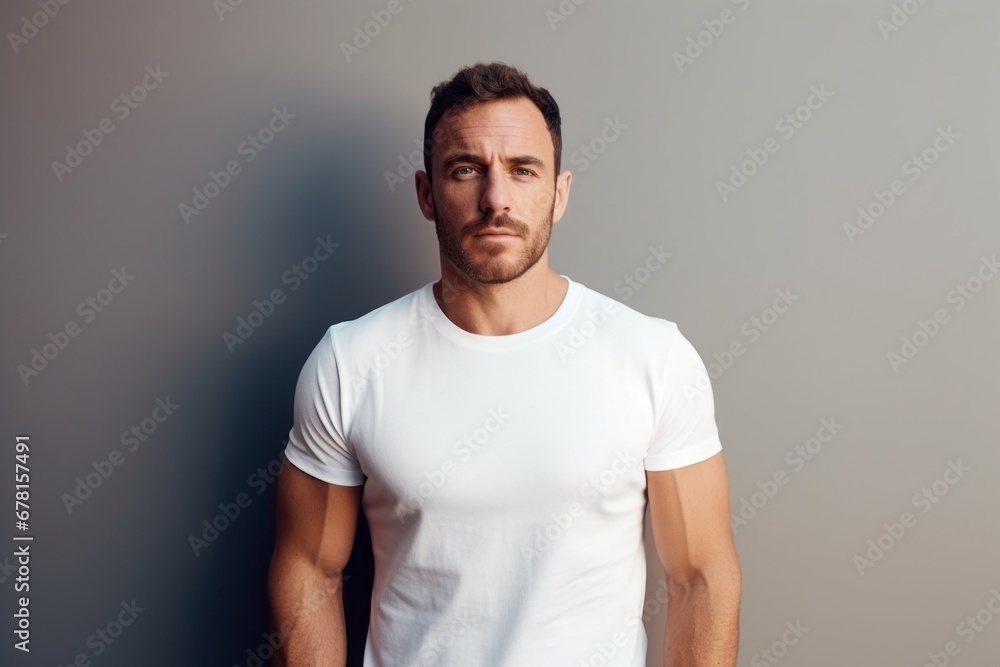 Portrait of a tender man in his 30s donning a trendy cropped top against a modern minimalist interior. AI Generation Portrait of a tender man in his 30s donning a trendy cropped top against a modern minimalist interior. AI Generation
