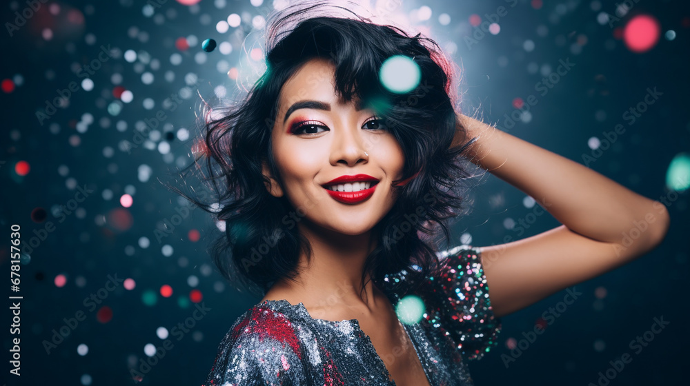 Asian party woman portrait. Party invitation. Asian party woman portrait. Party invitation.