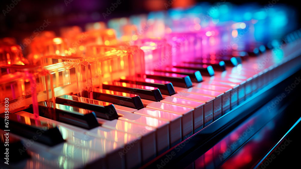 colorful music notes in piano. close