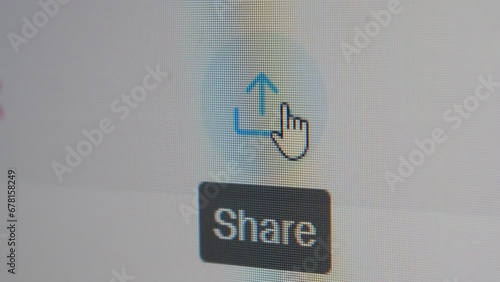 User clicking share button, close up of a computer screen