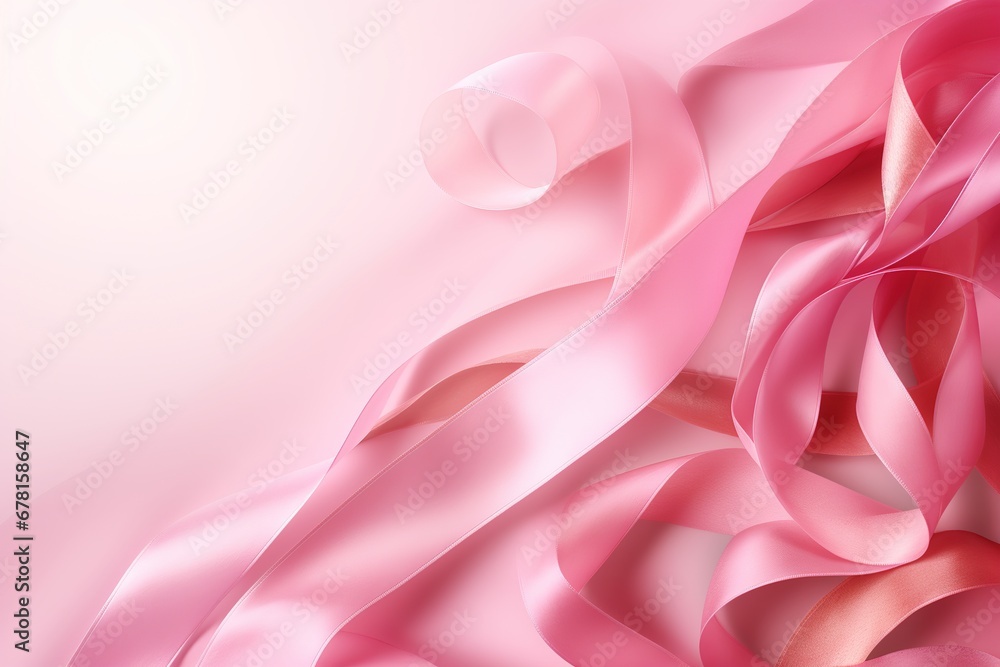 Curly pink ribbon on a soft light background with copy space, Ai Generated Curly pink ribbon on a soft light background with copy space, Ai Generated