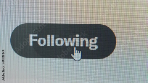 User clicking following button to unfollow an acount on social media photo