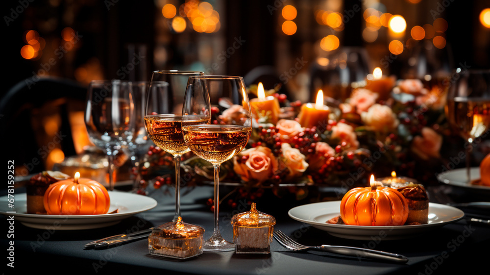 table setting with autumn decor