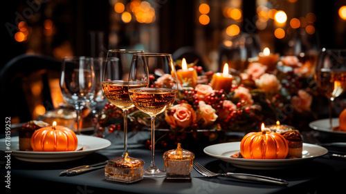 table setting with autumn decor