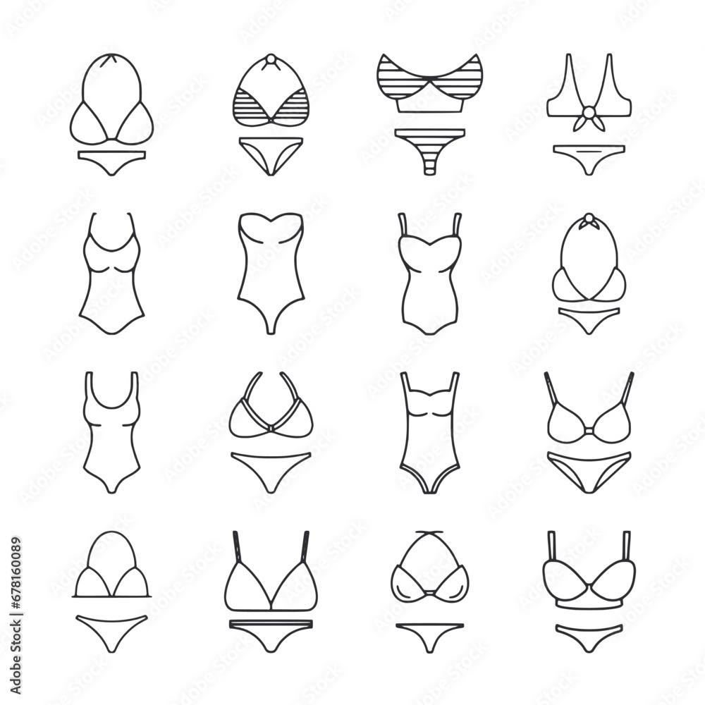 Set of swimsuit isolated icon for web app simple line design - obrazy, fototapety, plakaty 