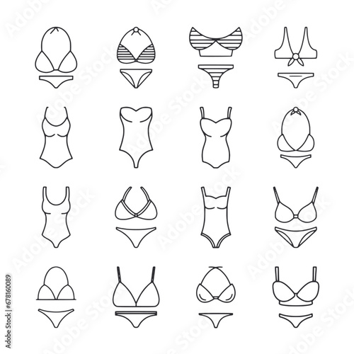 Set of swimsuit isolated icon for web app simple line design photo