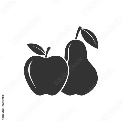 Apple and pear graphic icon. Fruits with leafs isolated sign on white background. Vector illustration