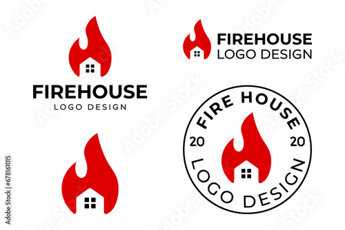 Fire House logo icon label stamp sticker design with compatibility for various media. vector illustration