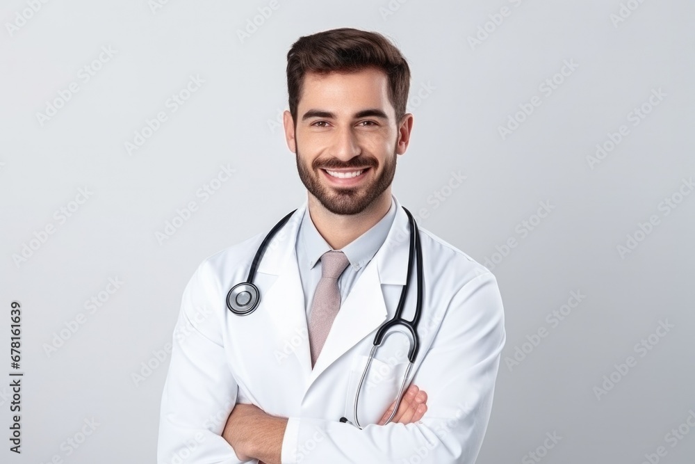 Good man medical doctor, doctor, clinic worker therapist, surgeon, pediatrician standing in hospital uniform on a white background . Health concept Good man medical doctor, doctor, clinic worker therapist, surgeon, pediatrician standing in hospital uniform on a white background . Health concept