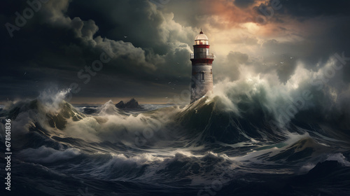 A lighthouse in the midst of a terrible storm