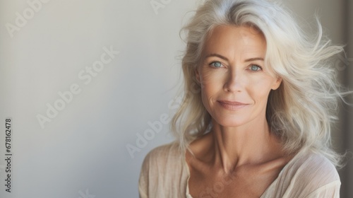Wow , beautiful 50s mid aged mature woman isolated on white background. skin care beauty, skincare cosmetics concept, copy space