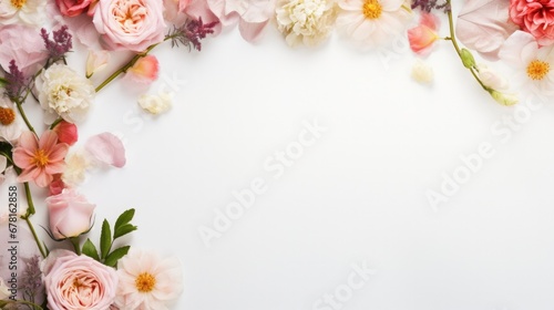 Summer flower flat lay on yellow background. Top view composition.