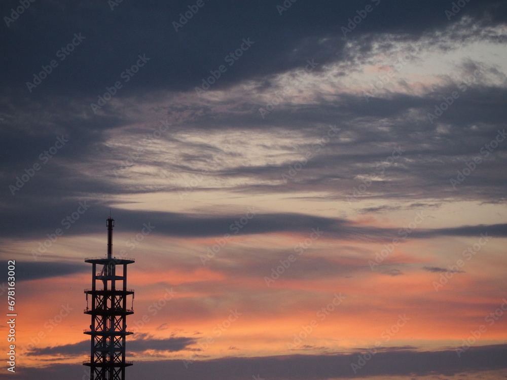 夕焼け空と鉄塔 夕焼け空と鉄塔