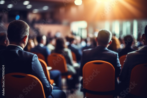 Round table discussion at business convention and Presentation, Audience at the conference hall, Business and entrepreneurship symposium, blur image, aesthetic look