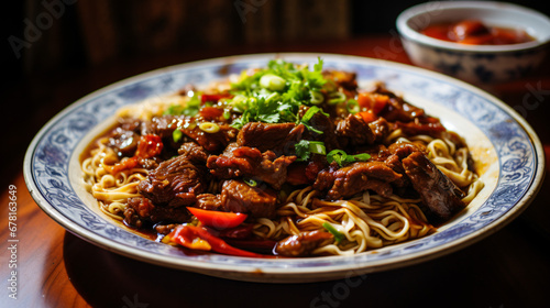 A plate of delicious tomato beef noodles