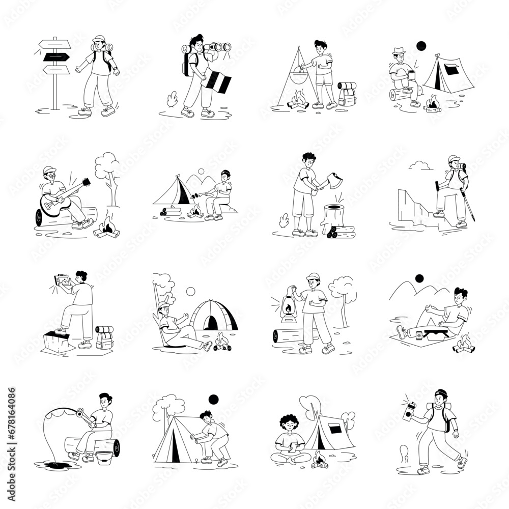 Pack of Camping Adventure Line Illustrations 
