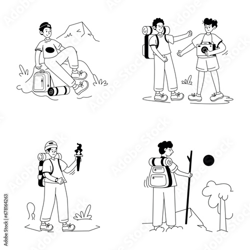 Set of Travellers Line Illustrations 

