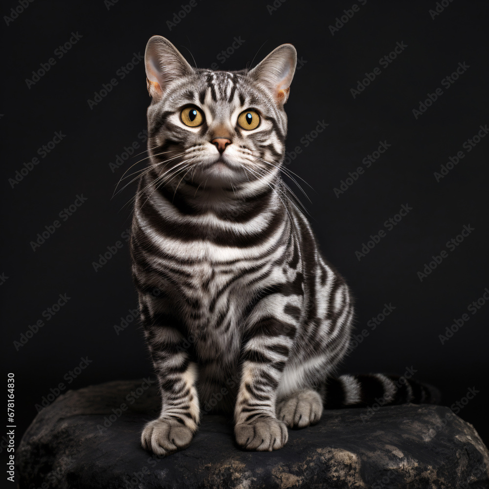 American Shorthair Cat Isolated on Black Background
