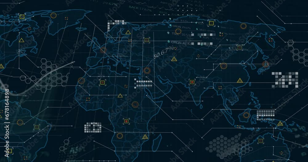 Animation of data processing over world map Animation of data processing over world map