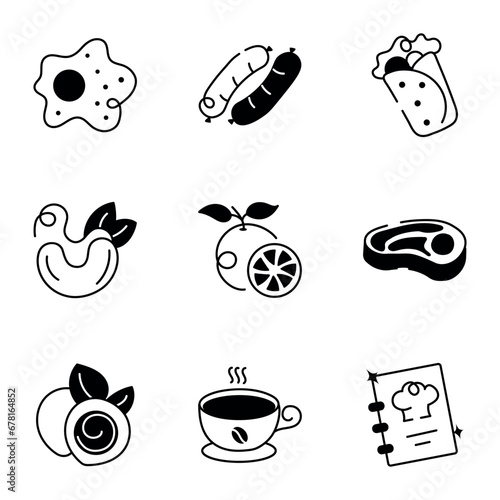 Pack of Edible Products Hand Drawn Icons 

