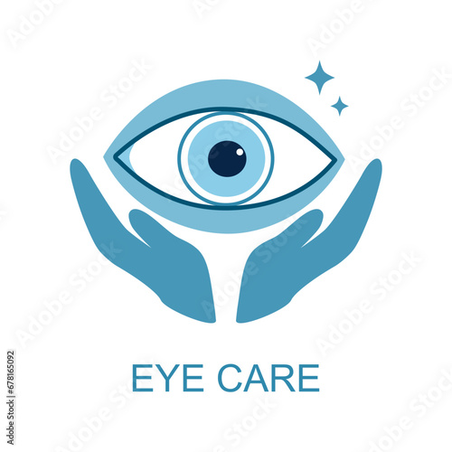 Eye care logo design with hand vector on white background.
