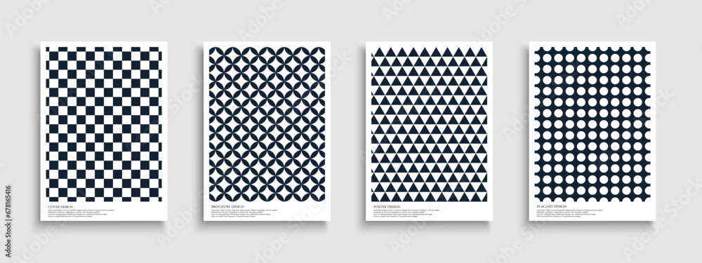 Set of abstract geometric covers, templates, placards, brochures, banners, backgrounds and etc. Creative textured modern posters, cards, catalogs. Beautiful dark blue graphic prints on white